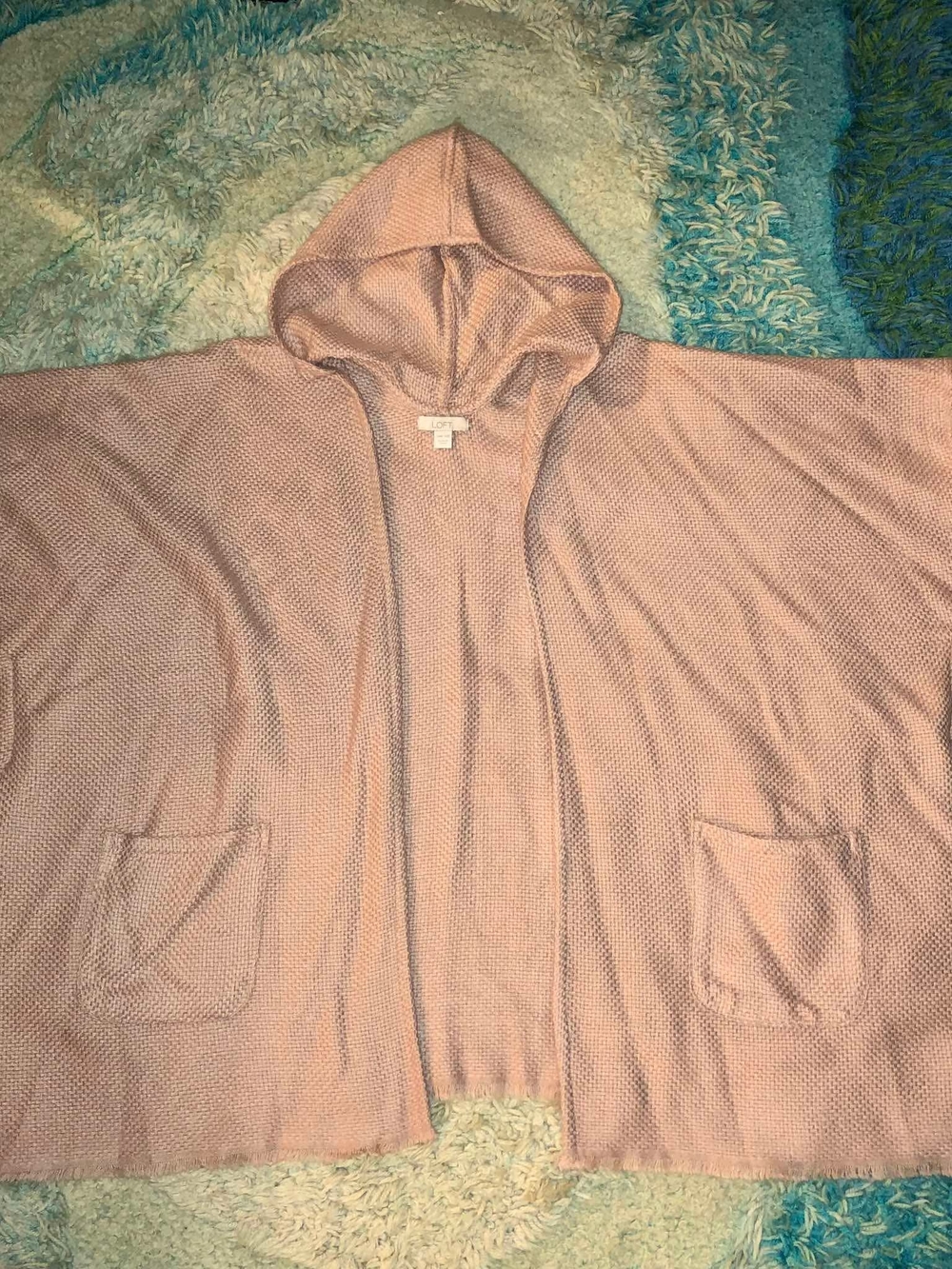 LOFT (Ann Taylor) Woven Pink Hooded Shawl Poncho / Cape
